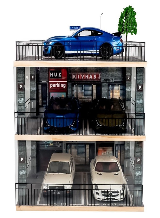 kivcmds 1:18 Scale 3-Tiers Model Car Display Case with Parking Lot Scene for Sports Car and Lego Models Collector, Display Stand for Alloy Car Toy with Light (3-Tiers Convenience Store Parking Lot) - Image 2